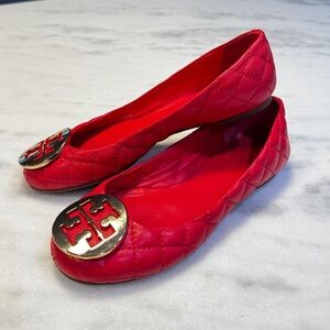 Tory Burch Benton Red Quilted Ballet Flats Size 5M